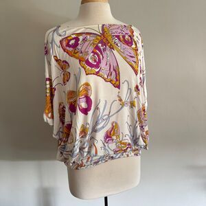 Italian Designer Emilio Pucci Butterfly Sleeve Scoop Neck Top - Size 42
